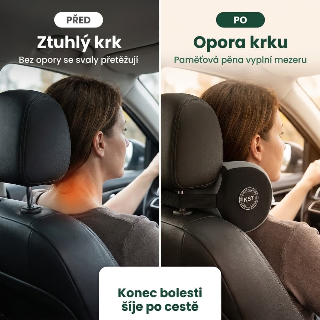 Krční opěrka do auta před a po – opora krku místo ztuhlé šíje